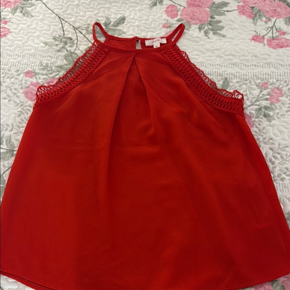 Mine Vibrant Red Lace-Trimmed Sleeveless Top
